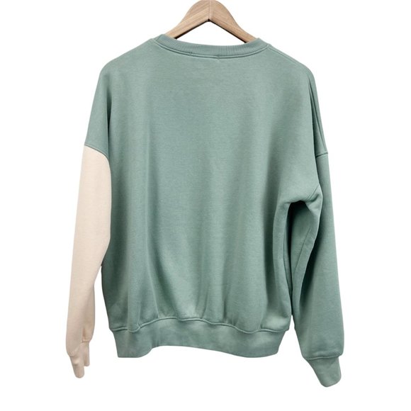 Missguided Colorblock Crewneck Sweatshirt Sweater Green Cream Size US 6 - Picture 8 of 9